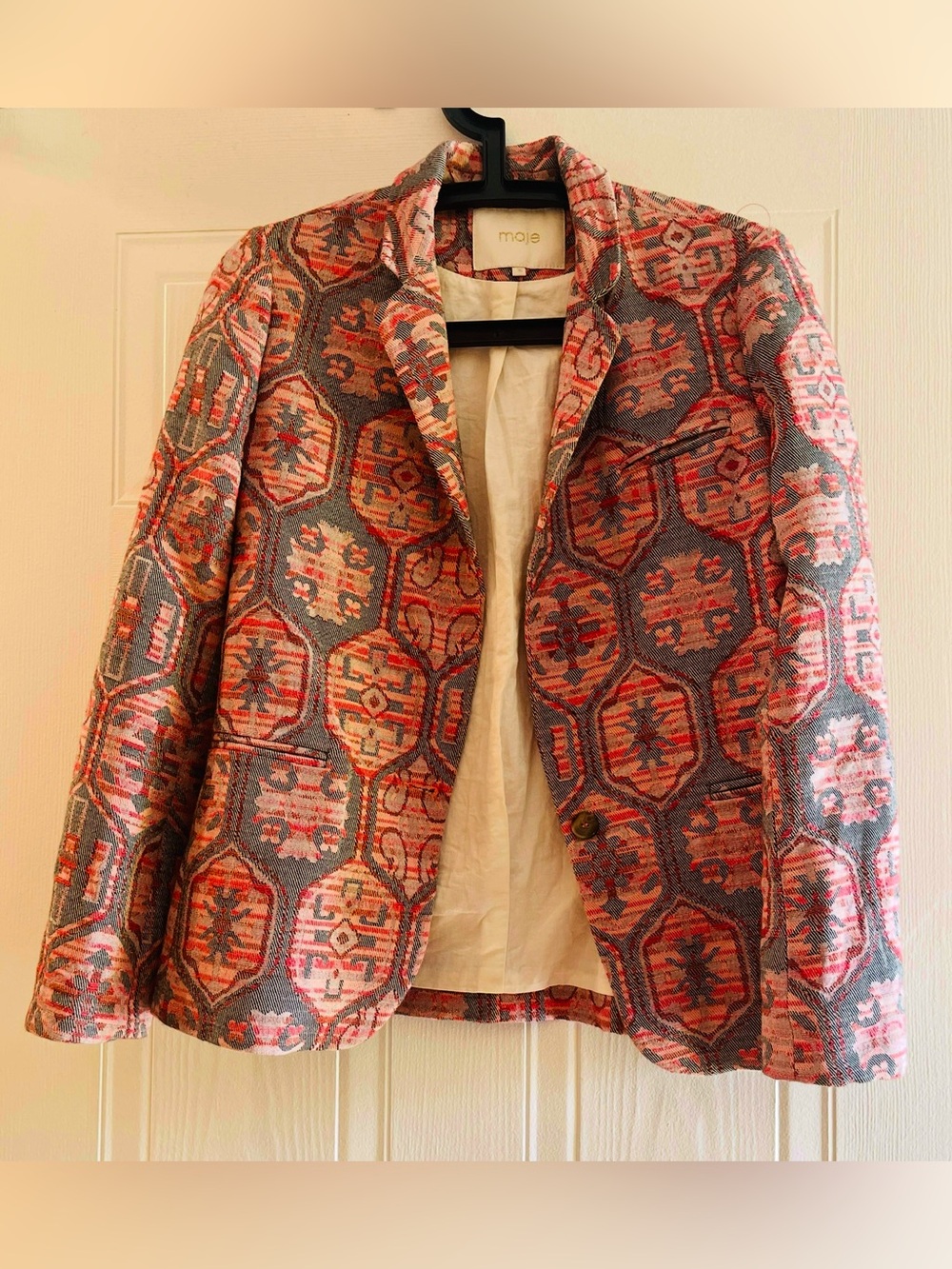 RARE Maje Tapestry Jacquard Blazer Jacket - Boho Geometric 36